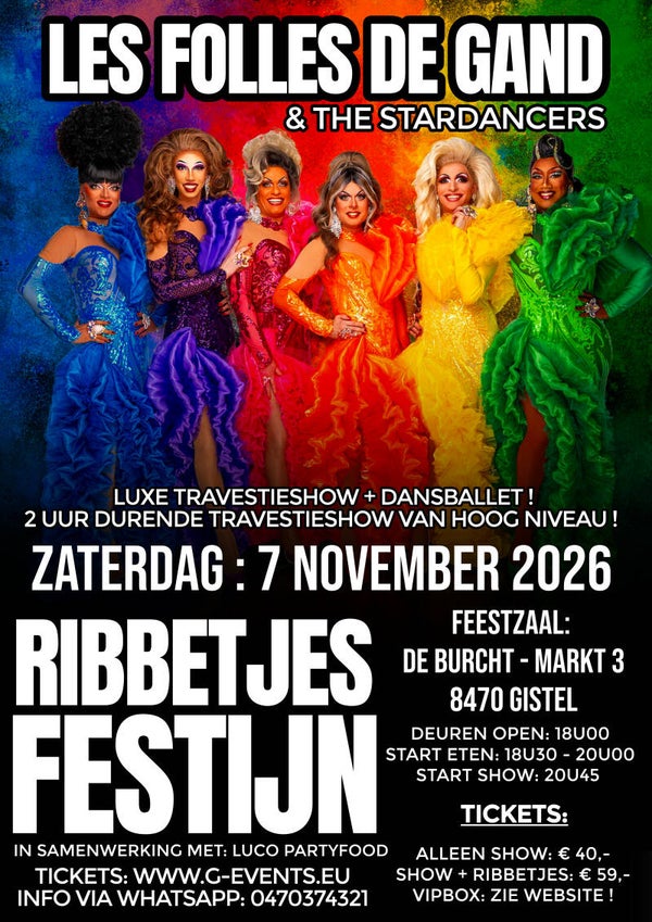 Les Folles de Gand 2026 -  07/11/2026 TICKET RIBBETJES & SHOW  VIPBOX 8 PERSONEN