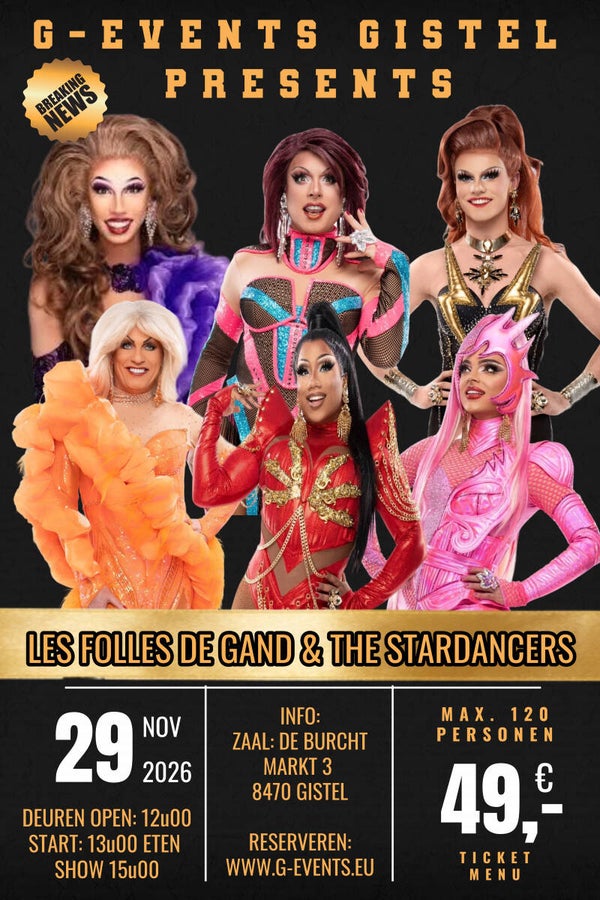 Les Folles de Gand 2026 - ZONDAG 29/11/2026 TICKET STOODVLEES + FRIET & SHOW  VIPBOX 8 PERSONEN