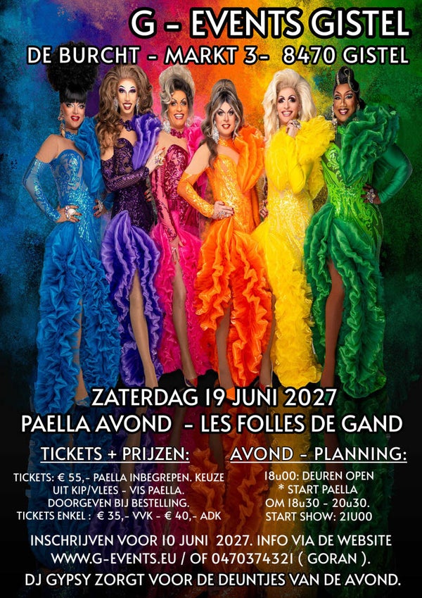 ZATERDAG 19 JUNI 2027: PAELLA AVOND - VIS PAELLA + LES FOLLES DE GAND