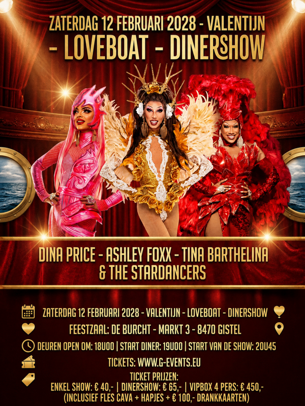 LOVE BOAT DINER-SHOW 2028 - ZATERDAG  12 FEBRUARI 2028 - ENKEL SHOW