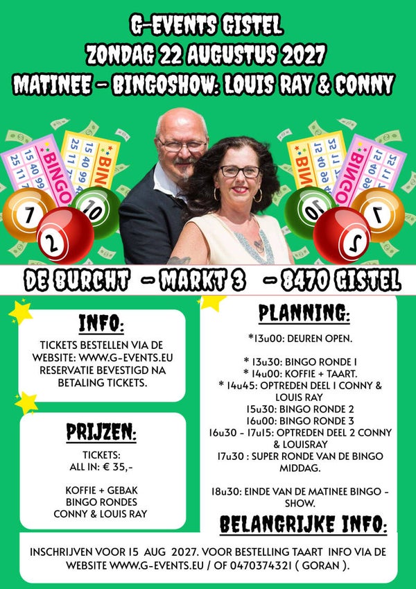 ZONDAG 22 AUGUSTUS 2027: MATINEESHOW - BINGO