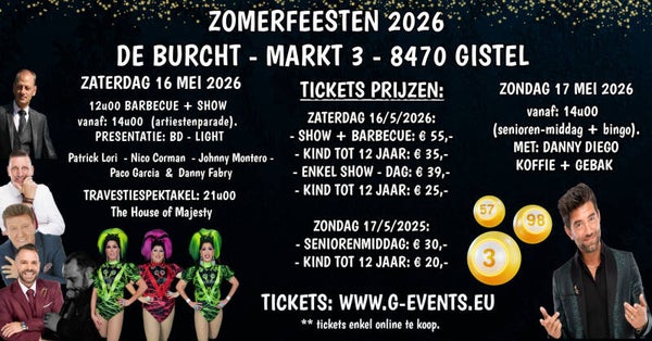 ZOMERFEESTEN 2026: ZATERDAG 16/5/2026 (ENKEL SHOW TICKET). (KIND)