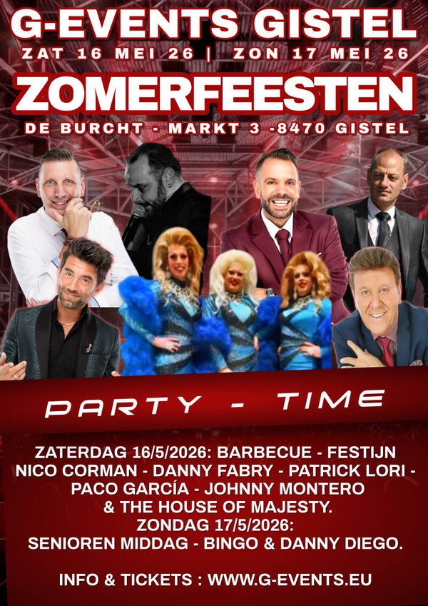 ZOMERFEESTEN 2026: ZATERDAG 16/5/2026 (ENKEL SHOW TICKET).