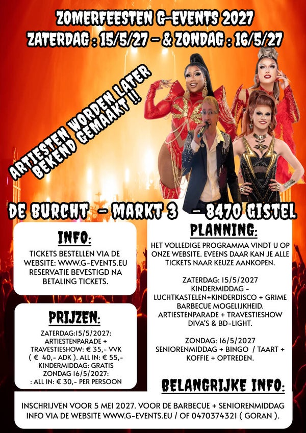 ZOMERFEESTEN 2027: ZATERDAG 15/5/2027 -  SHOWDAG