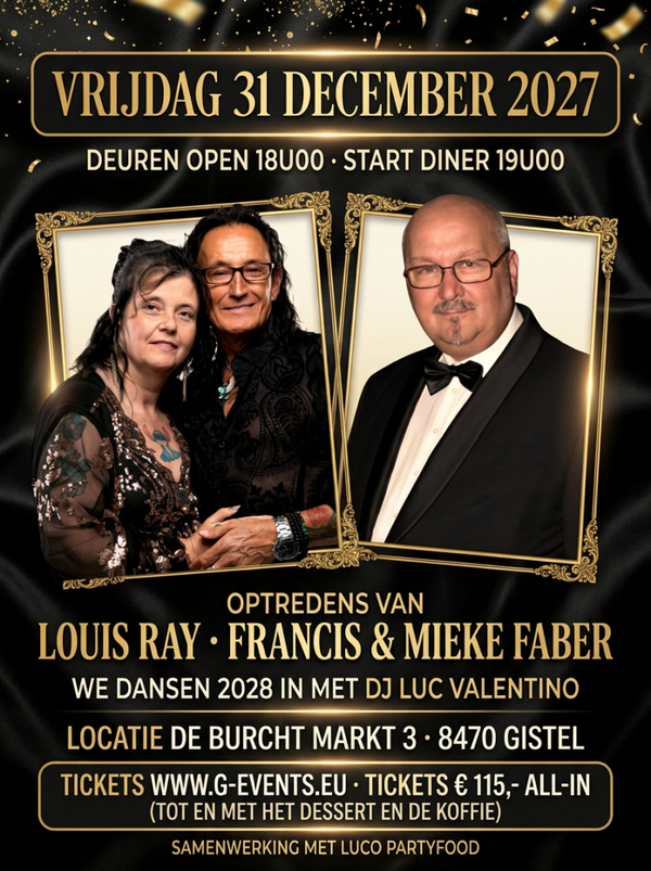 VRIJDAG 31 DECEMBER 2027: OUDEJAARSAVOND DINERSHOW - VOORGERECHT MELOEN & GANDAHAM