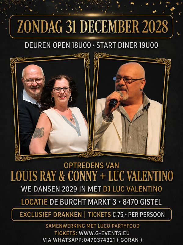 31/12/2028 Oudejaarsavond 2028 Gistel  - € 75,- KIES UW VOORGERECHT