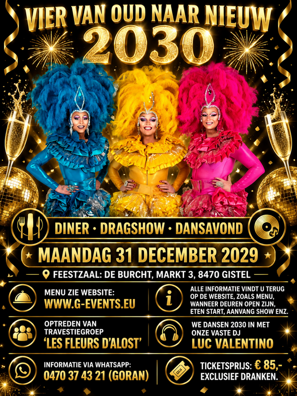 OUDEJAARSAVOND DINER - BUFFET - SHOW MAANDAG 31 DECEMBER 2029