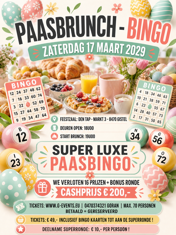 PAASBRUNCH - BINGO 2029 - ZATERDAG 17 MAART 2029