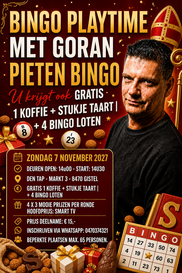 PIETEN BINGO PLAY-TIME: ZONDAG 07 NOVEMBER 2027