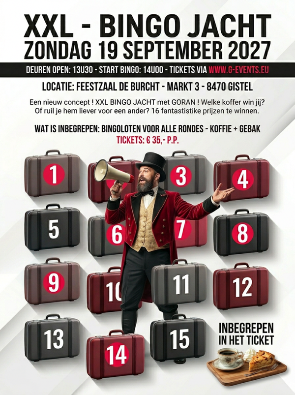 ZONDAG 19 SEPTEMBER 2027: LUXE BINGO - MIDDAG + KOFFIE & GEBAK
