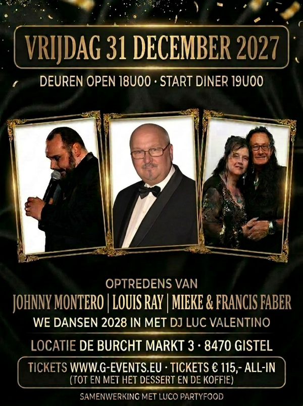 VRIJDAG 31 DECEMBER 2027: OUDEJAARSAVOND DINERSHOW - VOORGERECHT: GARNAALKROKKETJES
