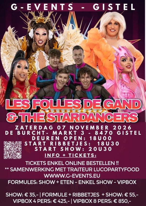 Les Folles de Gand 2026 -  07/11/2026 TICKET RIBBETJES & SHOW  VIPBOX 8 PERSONEN
