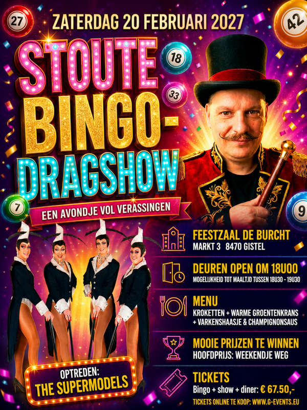 ZATERDAG 20 FEBRUARI 2027: DE STOUTE BINGO - DINERSHOW