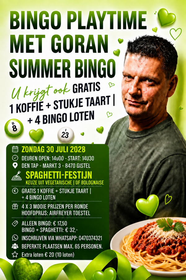BINGO PLAYTIME : ZONDAG 30 - JULI 2028