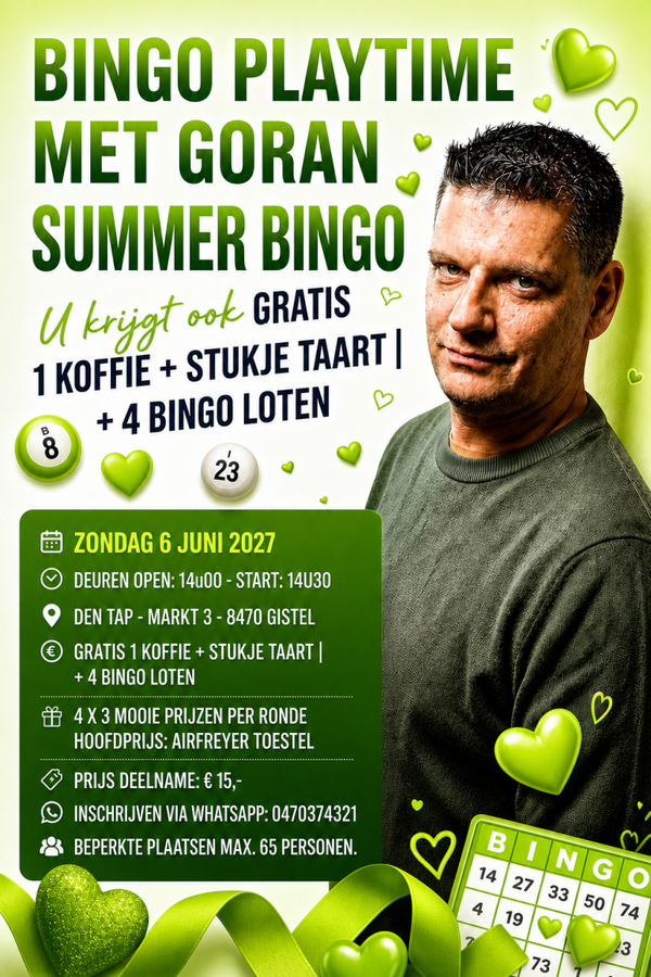 SUMMER BINGO PLAY-TIME: ZONDAG 6 JUNI 2027