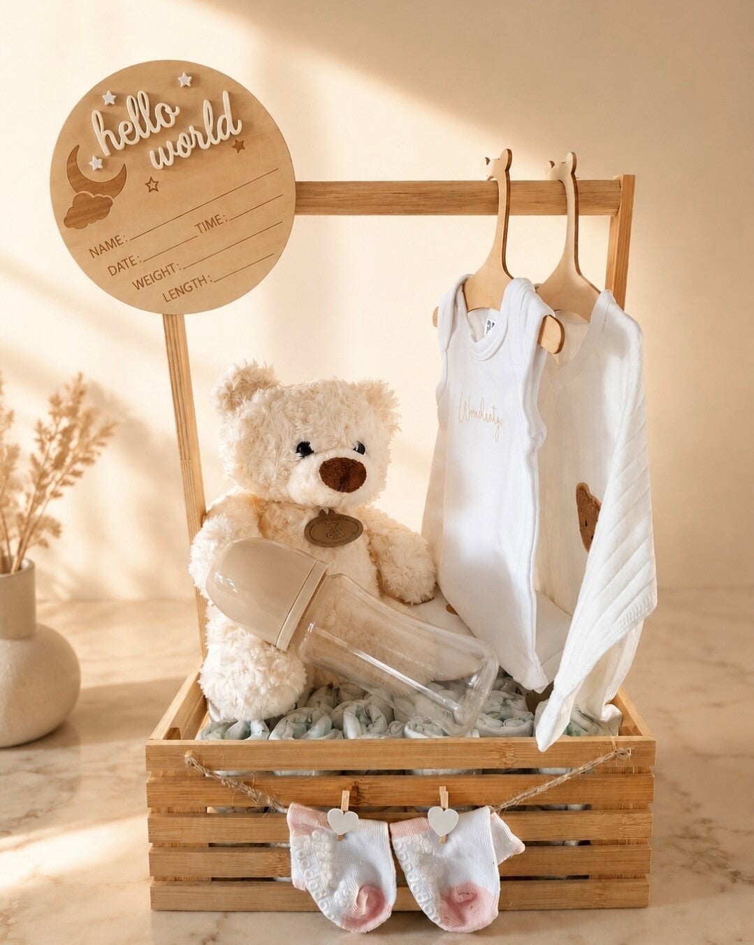 babybasket met beer