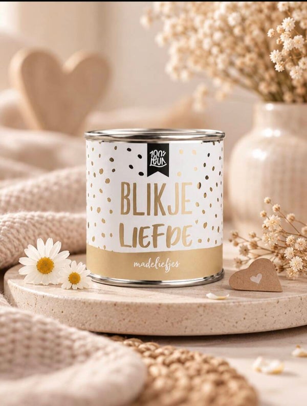 blikje liefde (gevuld met madelief zaadjes)