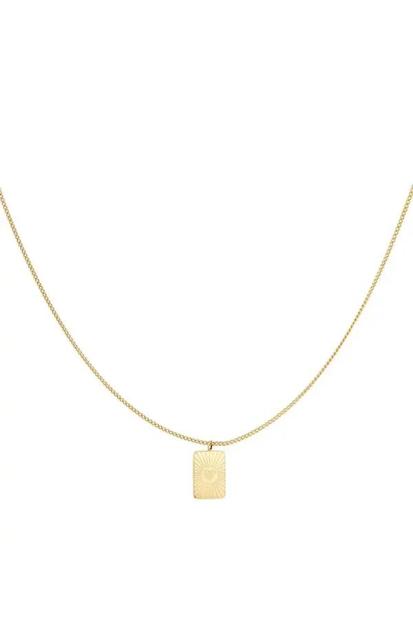 Ketting vierkant hanger hart Goud Stainless Steel