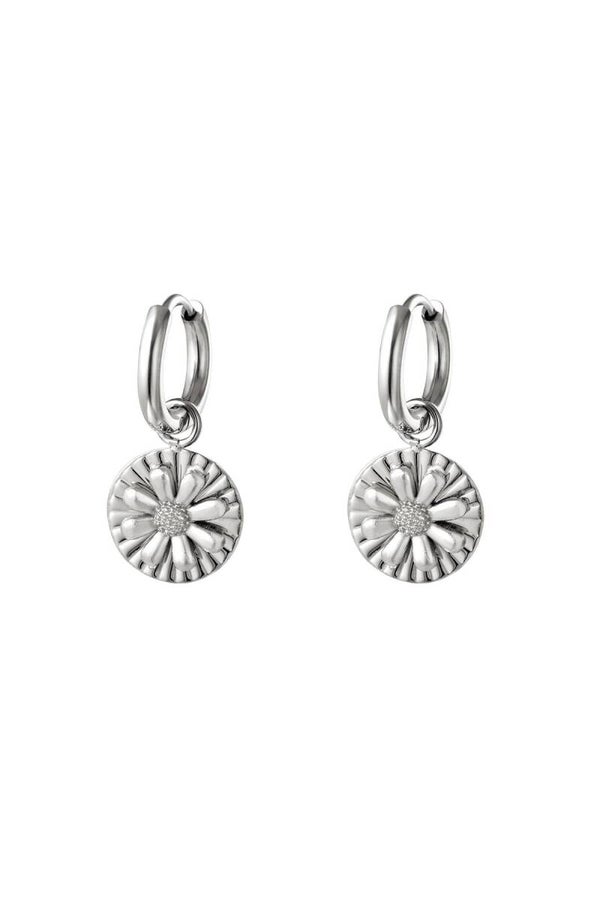 Oorbel met bedel van madeliefje Zilver Stainless Steel
