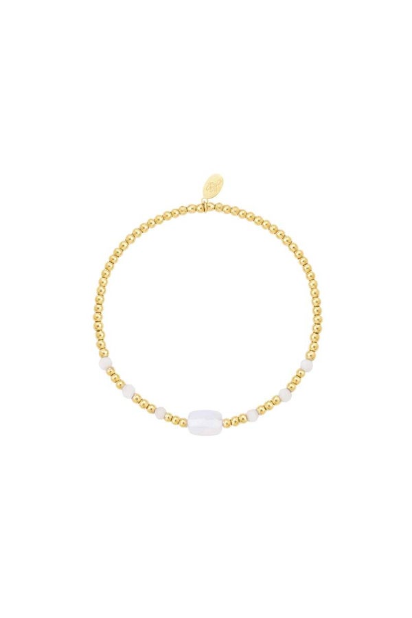 Kralen armband met gekleurde vierkante steen - Natuurstenen collectie Wit goud Stone