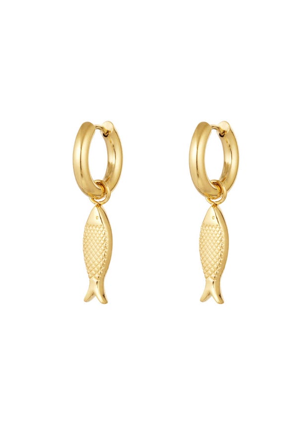 Oorbellen met vis bedel - goud Stainless Steel