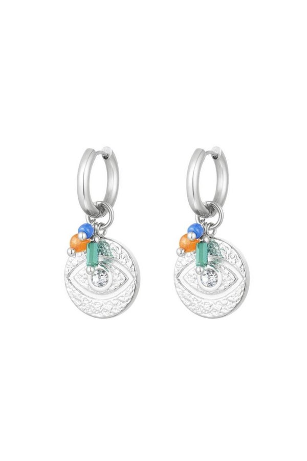 Oorbellen oog met kraaltjes Zilver Stainless Steel