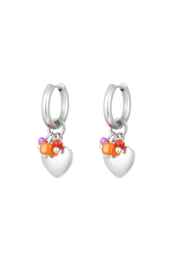 Oorbellen hart met kralen Zilver Stainless Steel