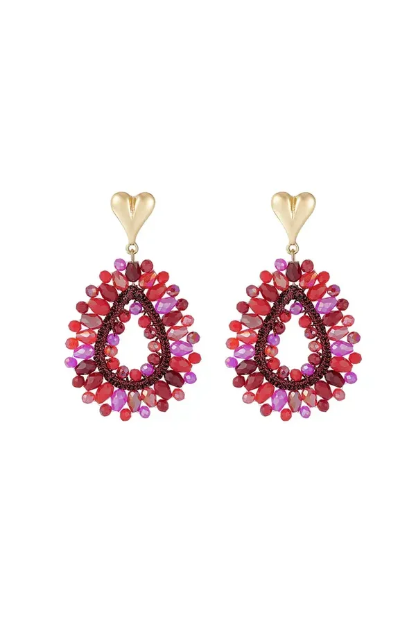Beaded Love oorbellen - fuchsia
