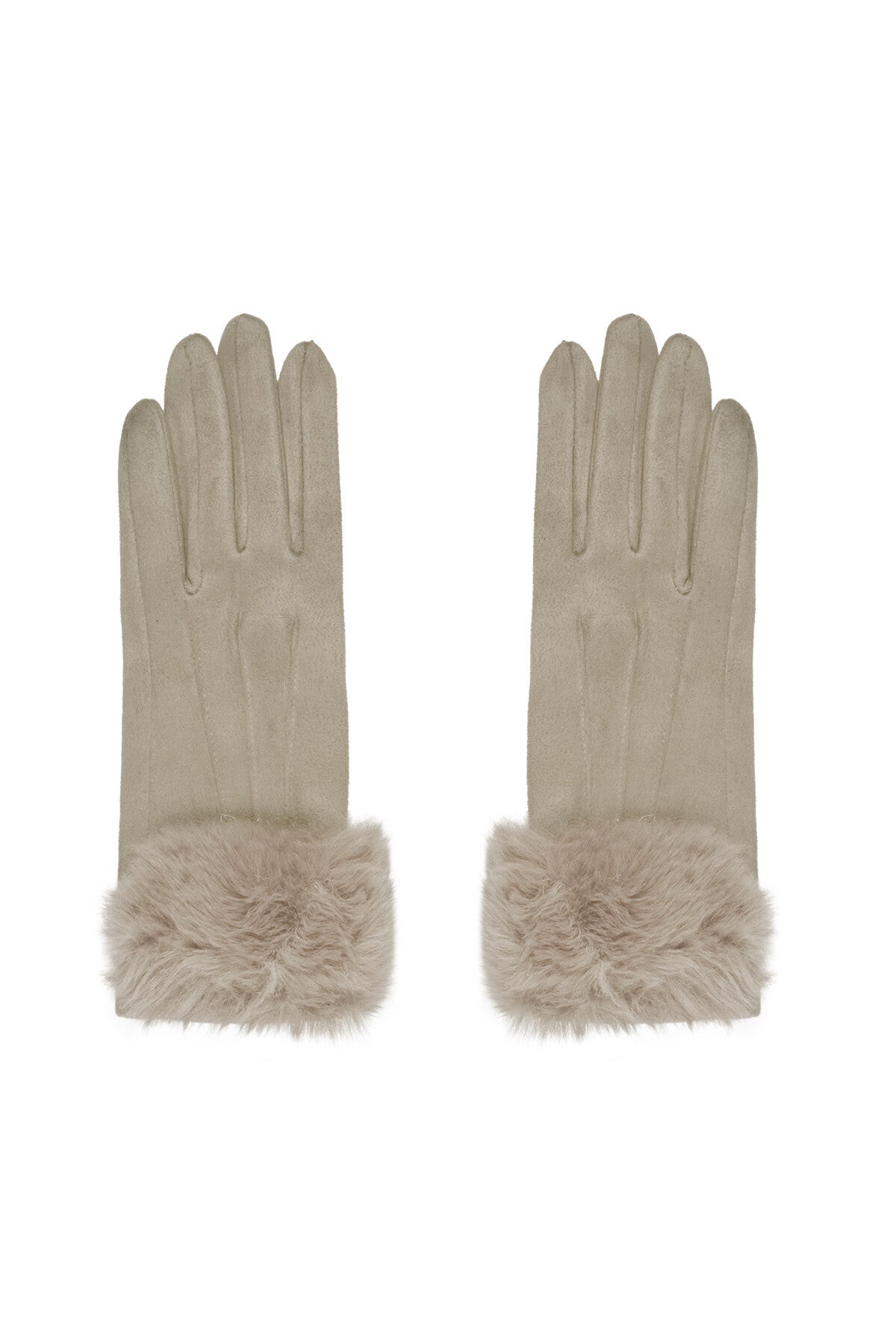 Handschoenen suede look met faux fur - Beige