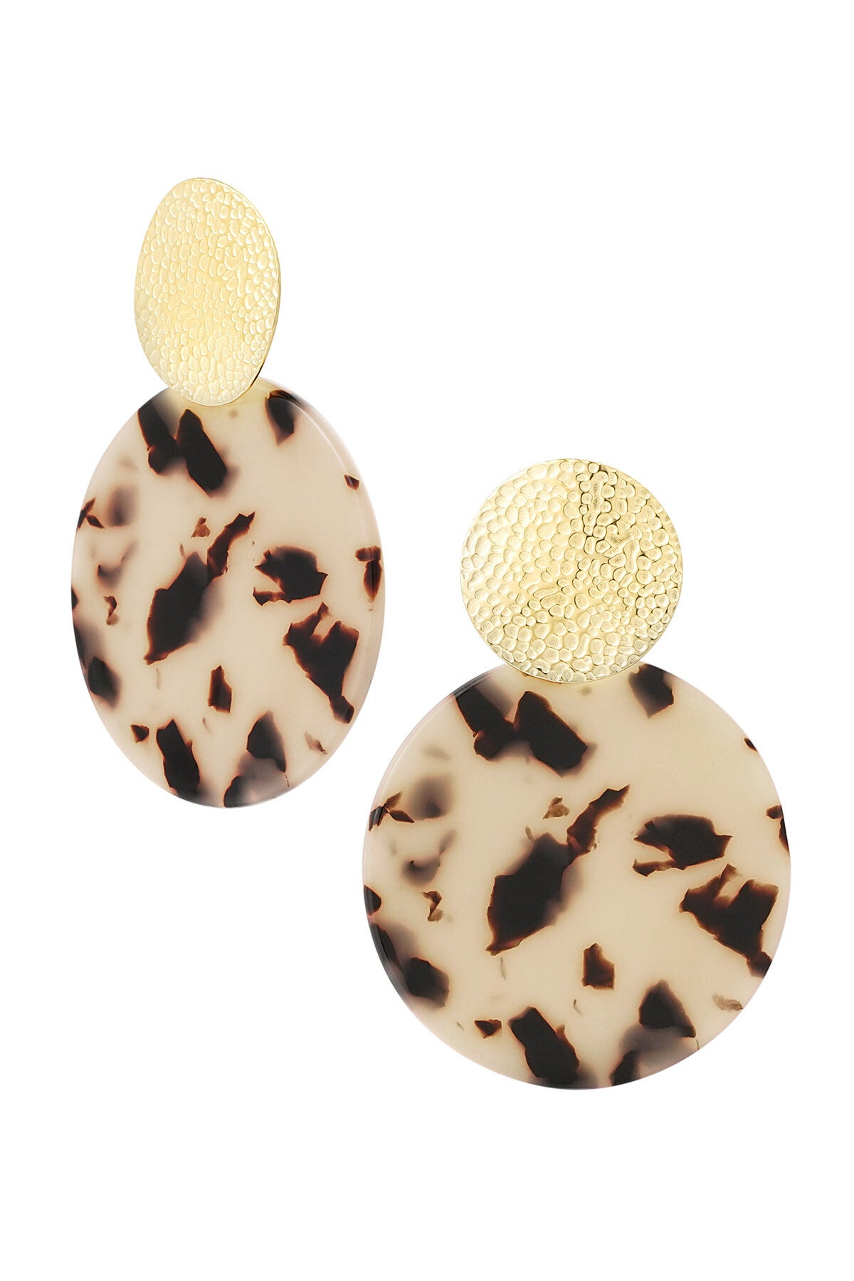 Statement oorbellen met print - goud/beige