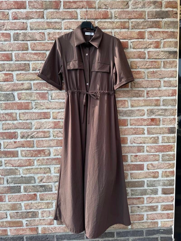 Maxi jurk travelstof l Donkerbruin