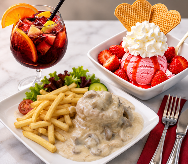 aperetief + vol au vent + koffie & coupe aardbei