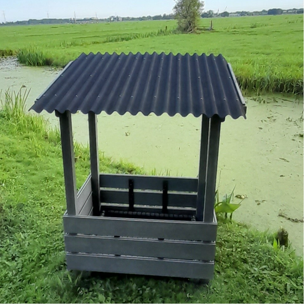 Kunststof slowfeeder met dak