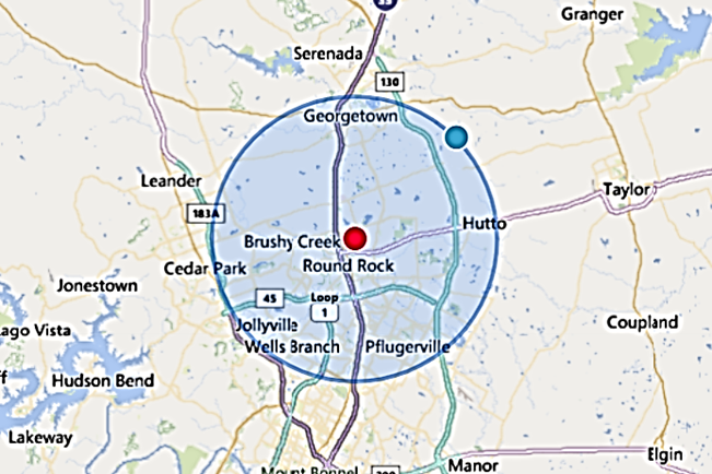 Map photo of the area served by company. Centered around Round Rock