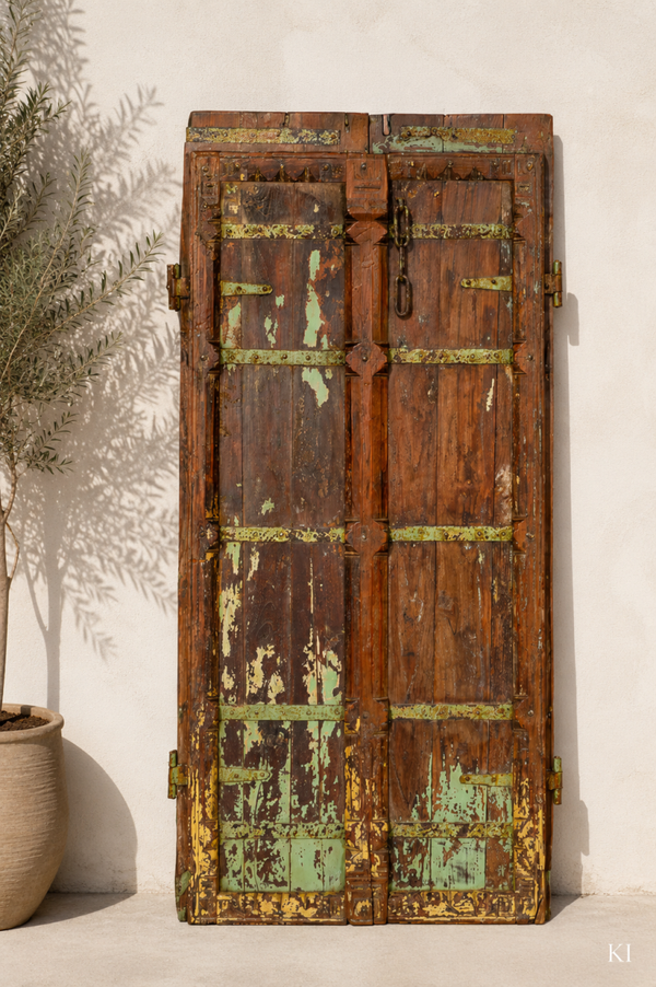 Alte bunte Holztür H 176 cm – Vintage-Unikat mit authentischer Patina