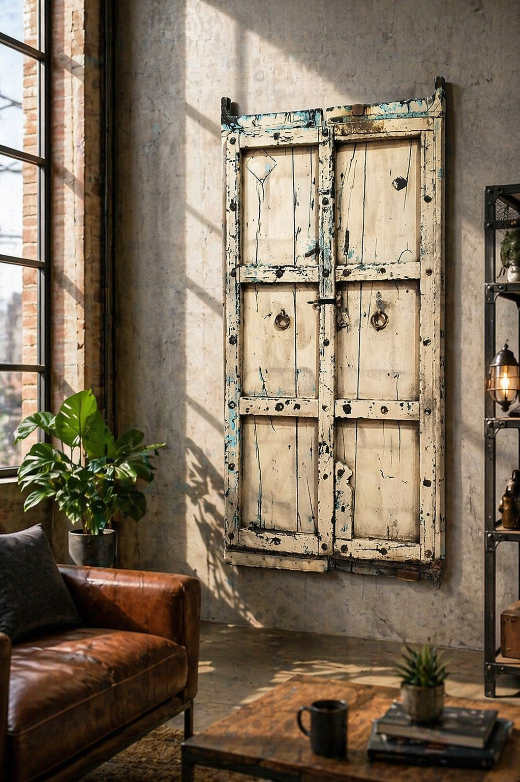 Alte Tür shabby creme-weiß H 159 cm