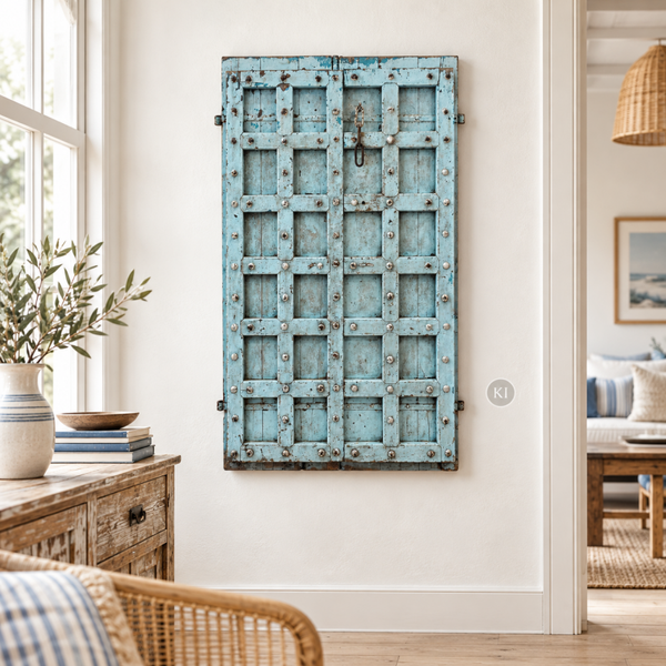 Antike blaue Tür H 175 cm – Wanddekoration & Raumteiler
