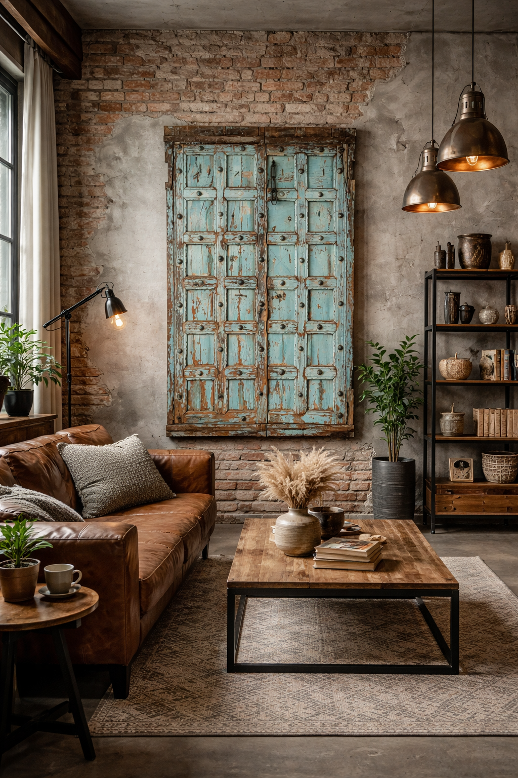 Alte blaue Tür Shabby Chic mit Eisenbeschlägen – EINZELSTÜCK