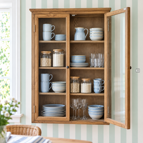 Hängevitrine MIA H 120 cm – Naturholz Vintage Landhausstil