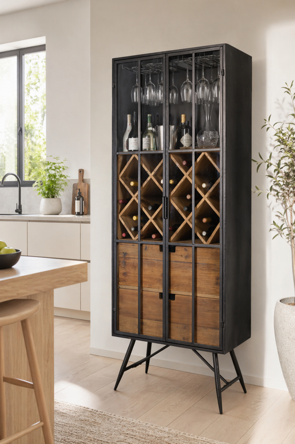 Vitrine LOLA Metall H 170 cm industrial für Flaschen und Gläser