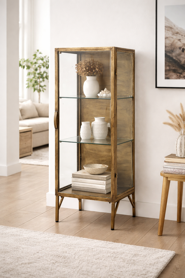 Vitrine META Antik Messing – Elegante Glasvitrine mit modernem Design