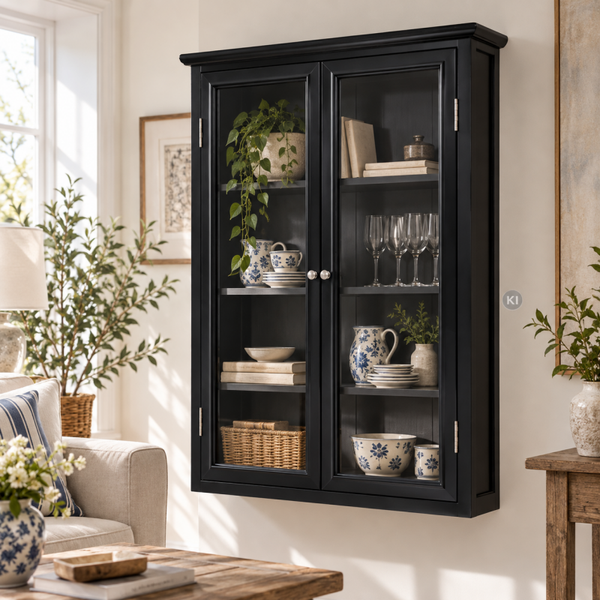 Wandvitrine MIA Schwarz H 120 cm – Vintage Landhausmöbel