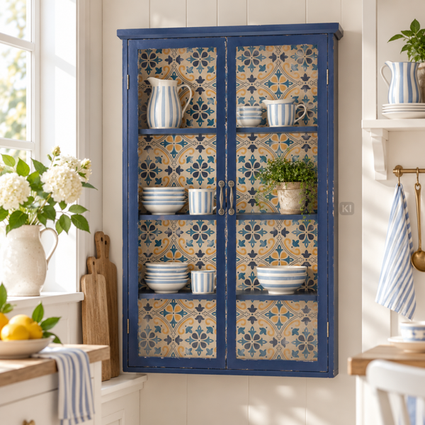 Wandvitrine SILLY H 122 cm – Blau Shabby Landhaus