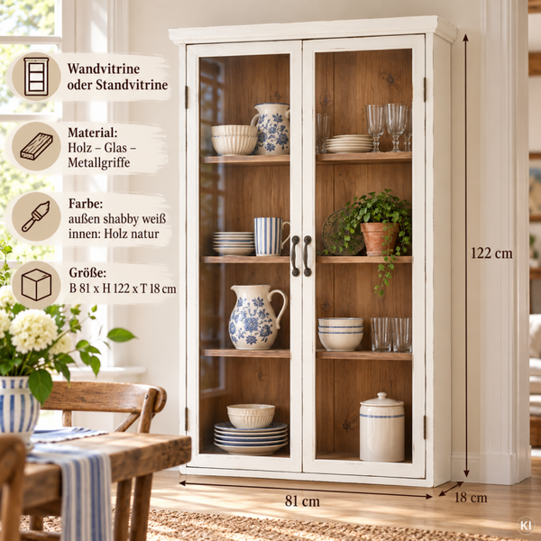 Landhaus Vitrine SAIKA H 122 cm weiß Shabby Chic