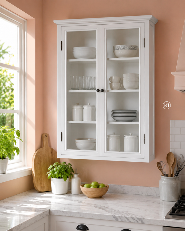 Weiße Wandvitrine H 120 cm - weiße Landhausmöbel