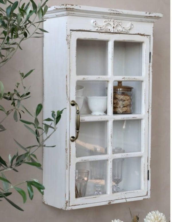 Wandvitrine HOLLY – Landhausstil in antik Creme-Weiß