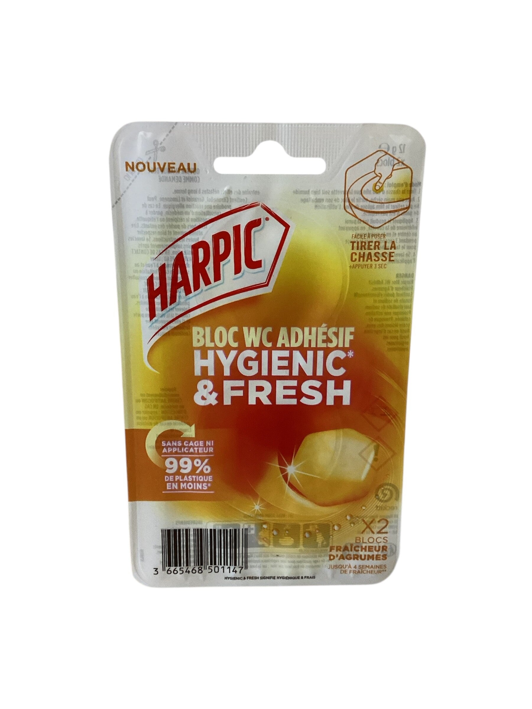HARPIC BLOC WC ADHESIF HYGIENIC & FRESH - FRAÎCHEUR D'AGRUMES - 2x12g