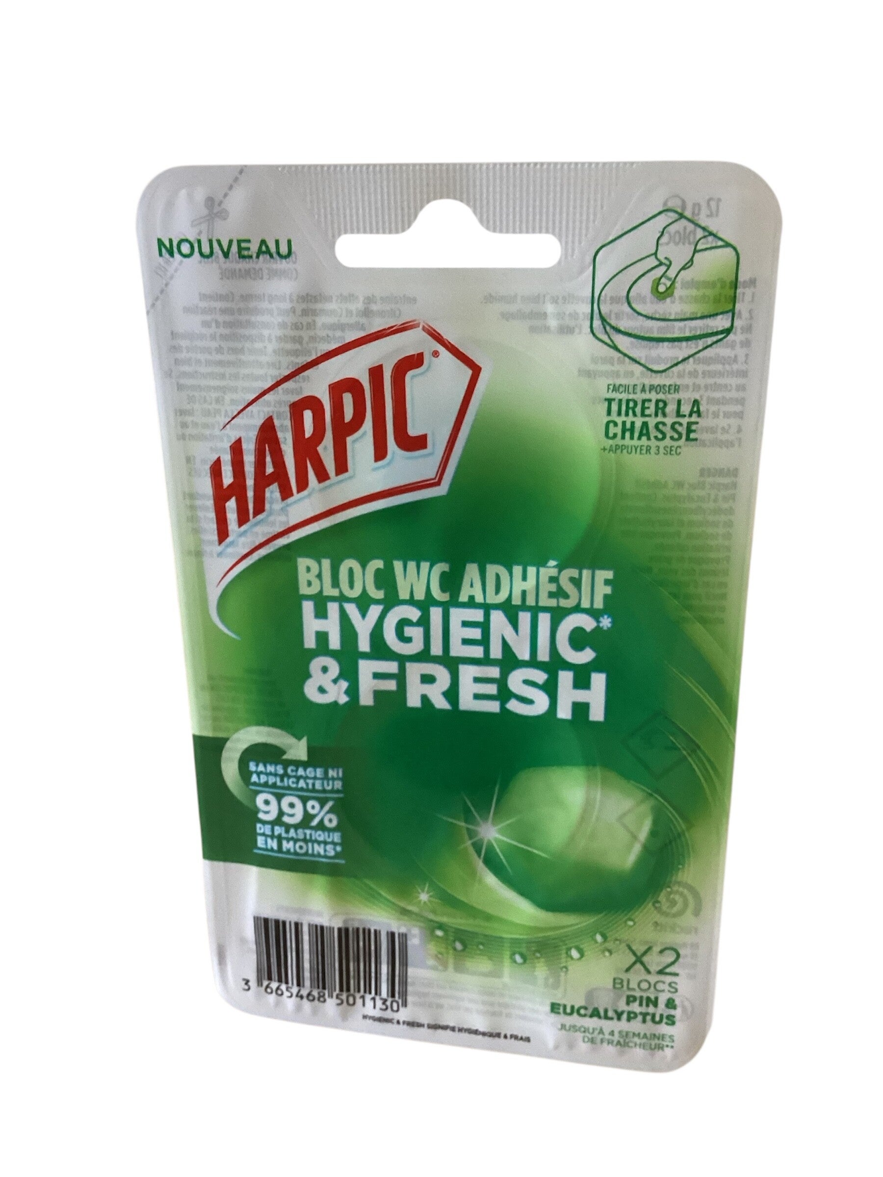 HARPIC BLOC WC ADHESIF HYGIENIC & FRESH PIN & EUCALYPTUS 2x12g
