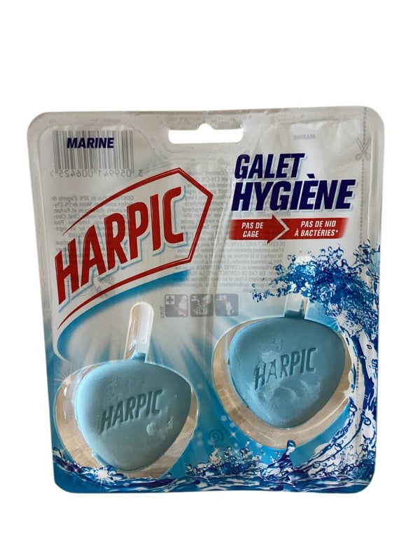 HARPIC Pack de 2 Blocs Nettoyant WC GALET HYGIENE MARINE 2x40g
