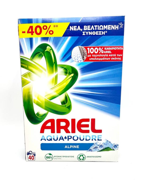 LESSIVE ARIEL AQUA POUDRE ALPINE 40 Lavages 2600 g